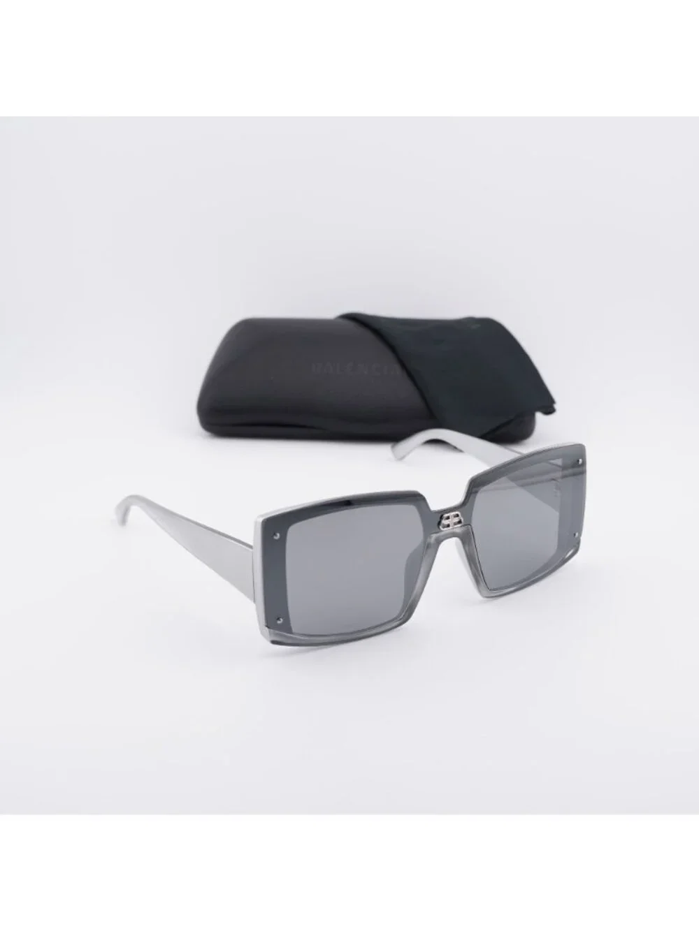 Balenciaga BB0081S 002 Sunglasses Silver Square Frame, Silver Lenses